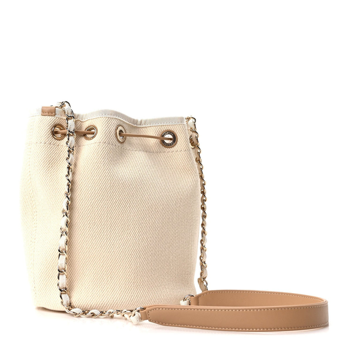 Canvas Pearl Deauville Drawstring Bucket Bag Ecru Beige