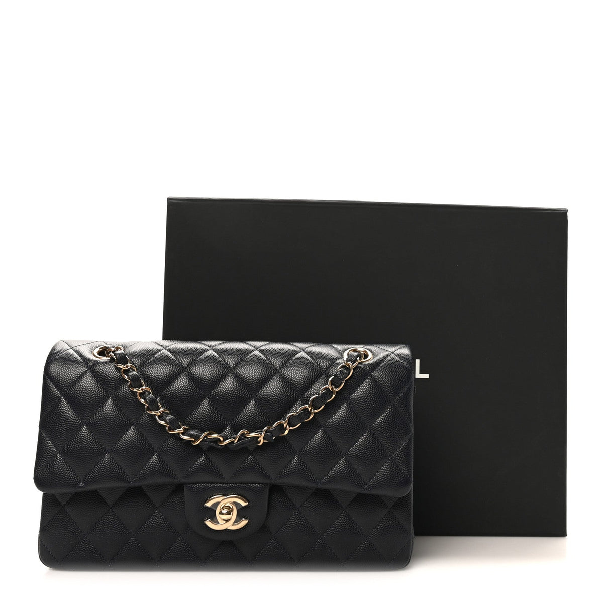 Caviar Quilted Medium Double Flap Navy