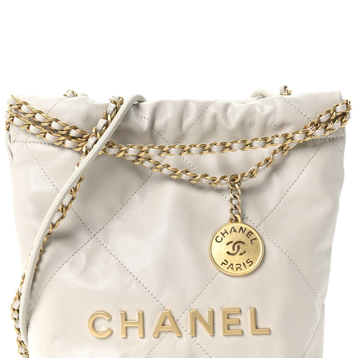 Shiny Calfskin Quilted Mini Chanel 22 Light Grey
