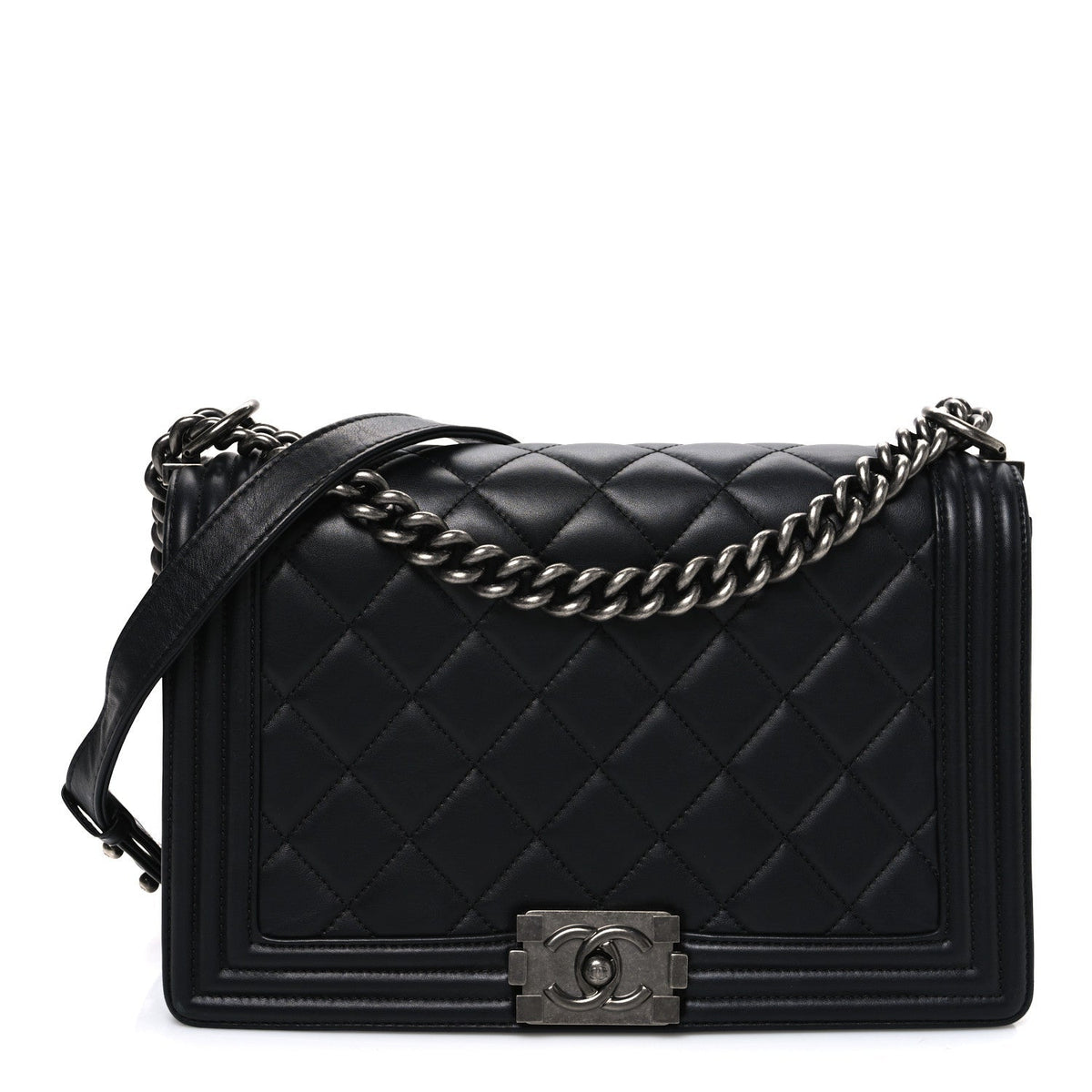 Lambskin Quilted New Medium Boy Flap Black