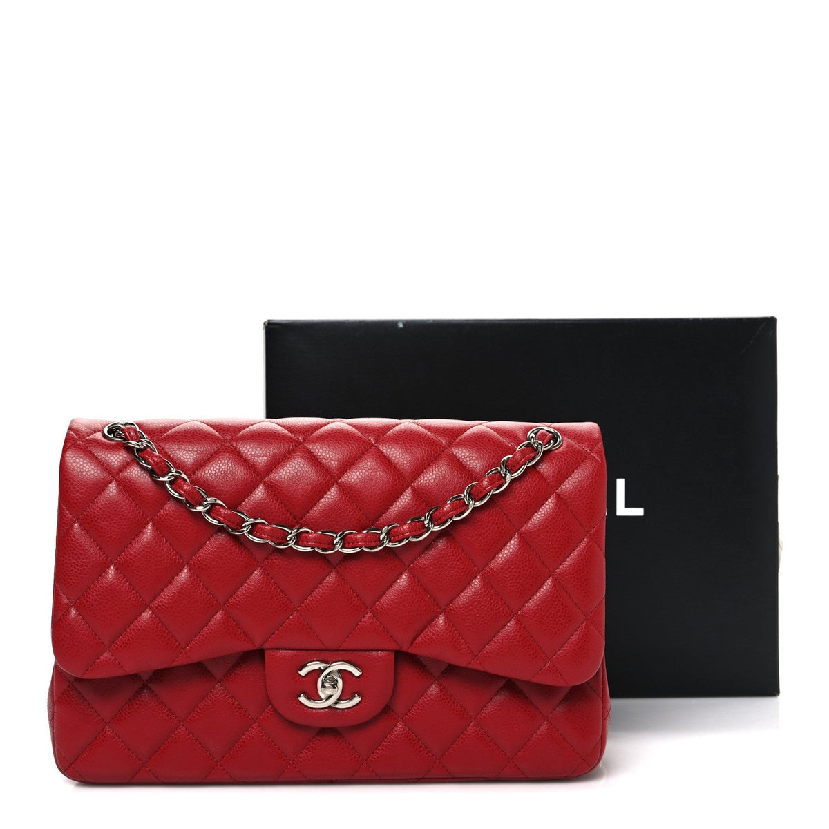 Caviar Quilted Jumbo Double Flap Dark Red