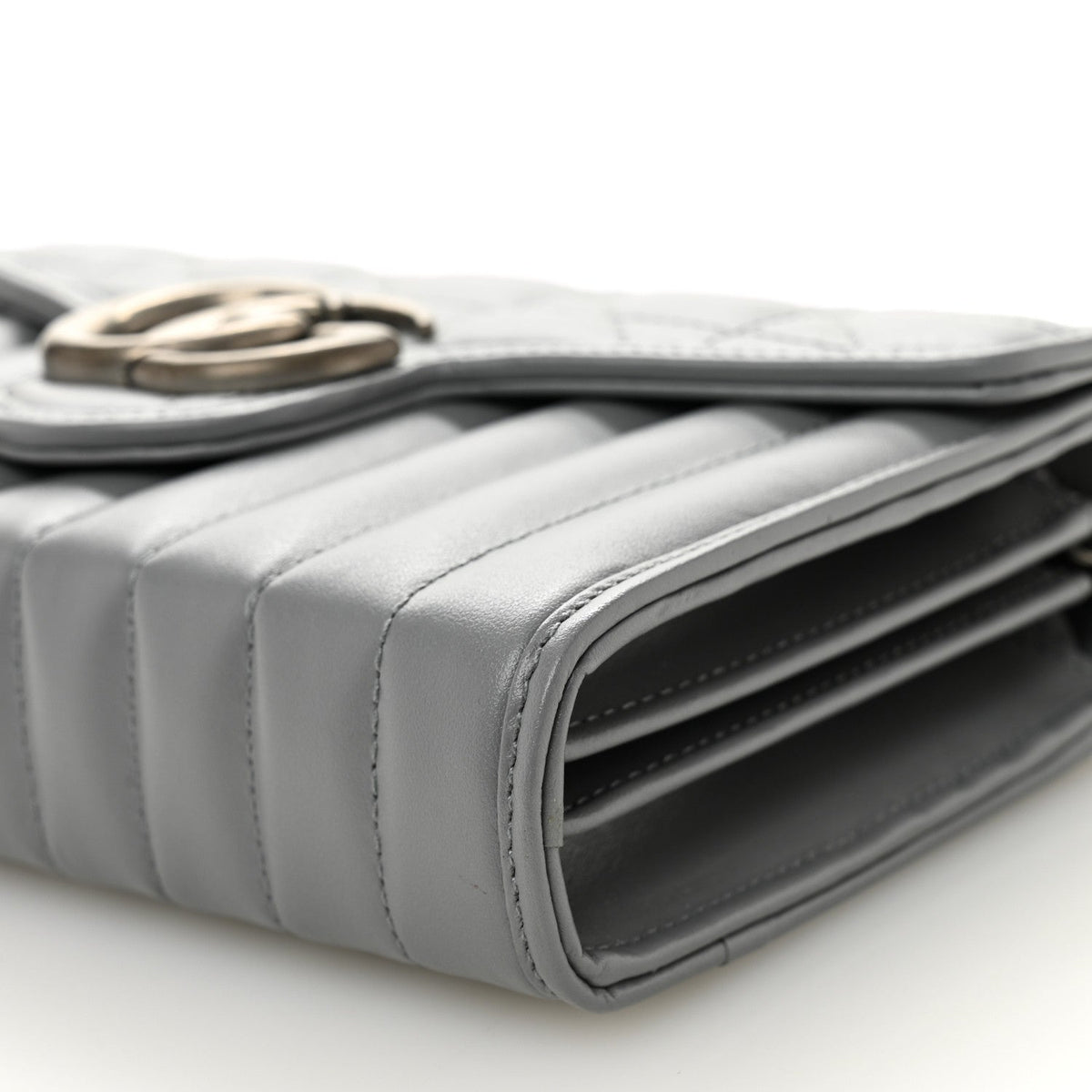 Calfskin Matelasse Aria GG Marmont Chain Wallet Deep Grey