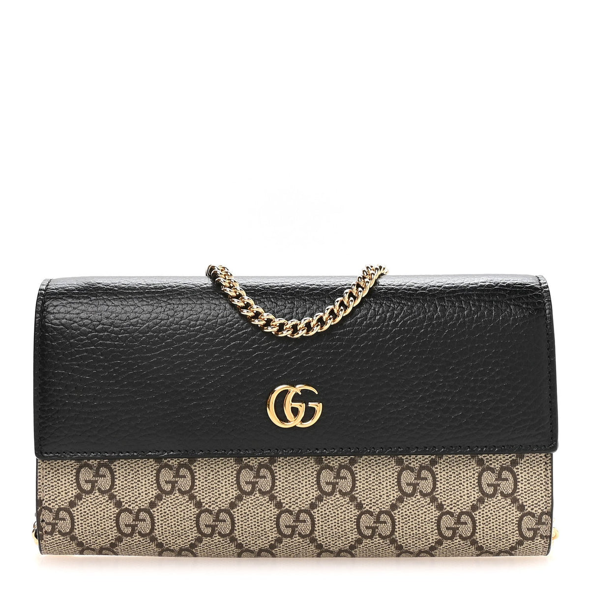 Dollar Calfskin GG Supreme Monogram Petite GG Marmont Wallet Chain Bag Black Beige Ebony
