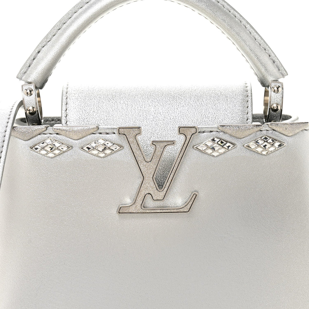 Lambskin Strass Mini Capucines  Silver