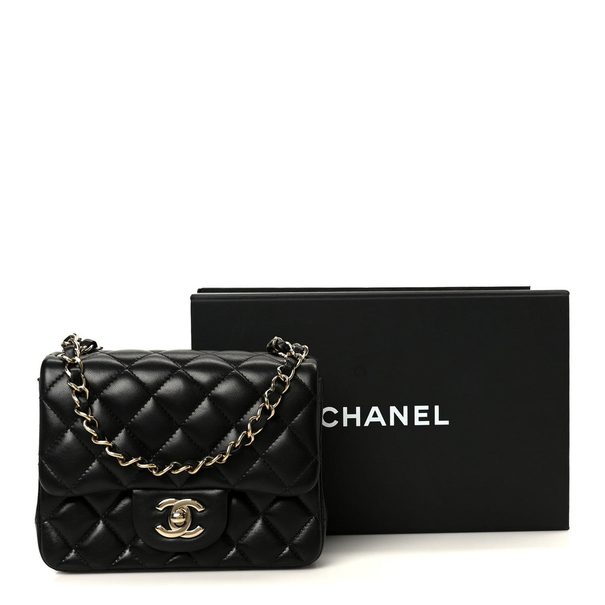 Lambskin Quilted Mini Square Flap Black
