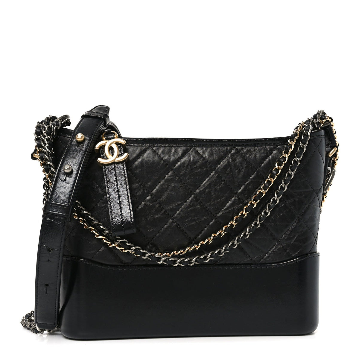 Aged Calfskin Quilted New Medium Gabrielle Hobo Black