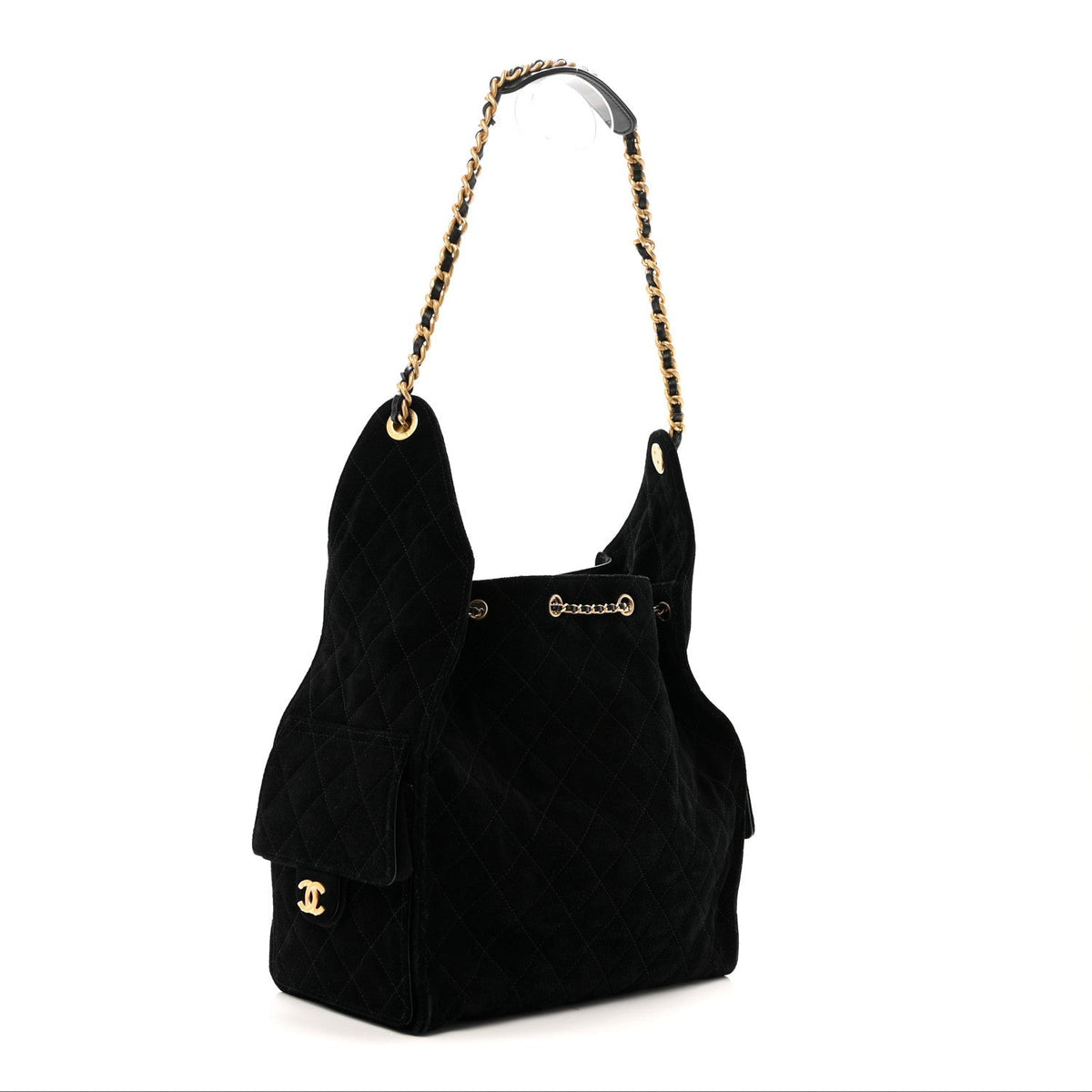 Suede Quilted Medium Chanel 25 Handbag Black