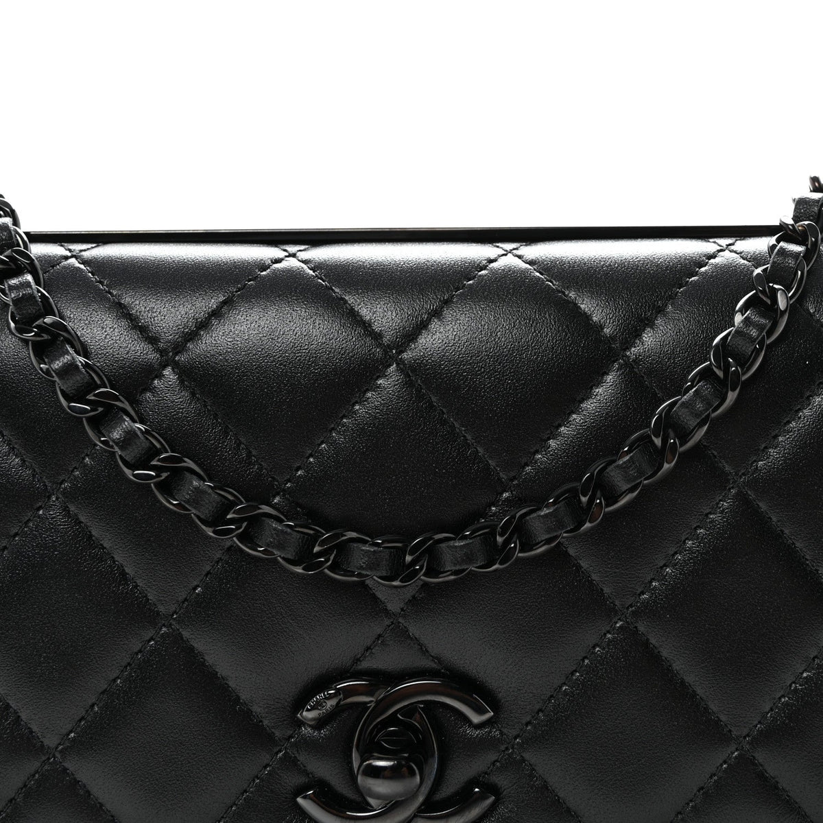 Lambskin Quilted Trendy CC Wallet On Chain WOC So Black