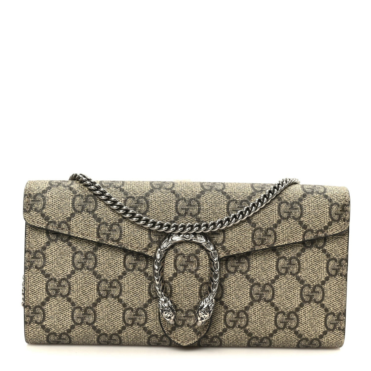 GG Supreme Monogram Dionysus Chain Clutch Wallet Beige Taupe