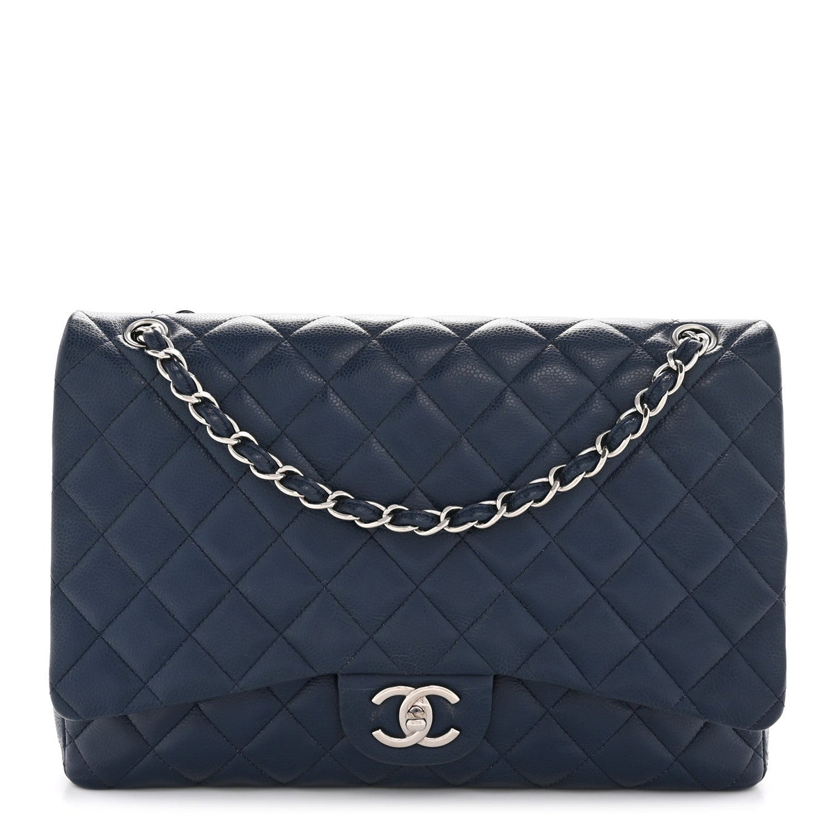 Caviar Quilted Maxi Double Flap Navy Blue