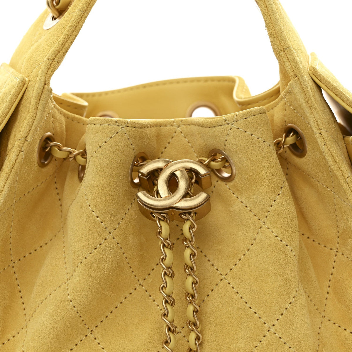Suede Quilted Mini Chanel 25 Handbag Yellow