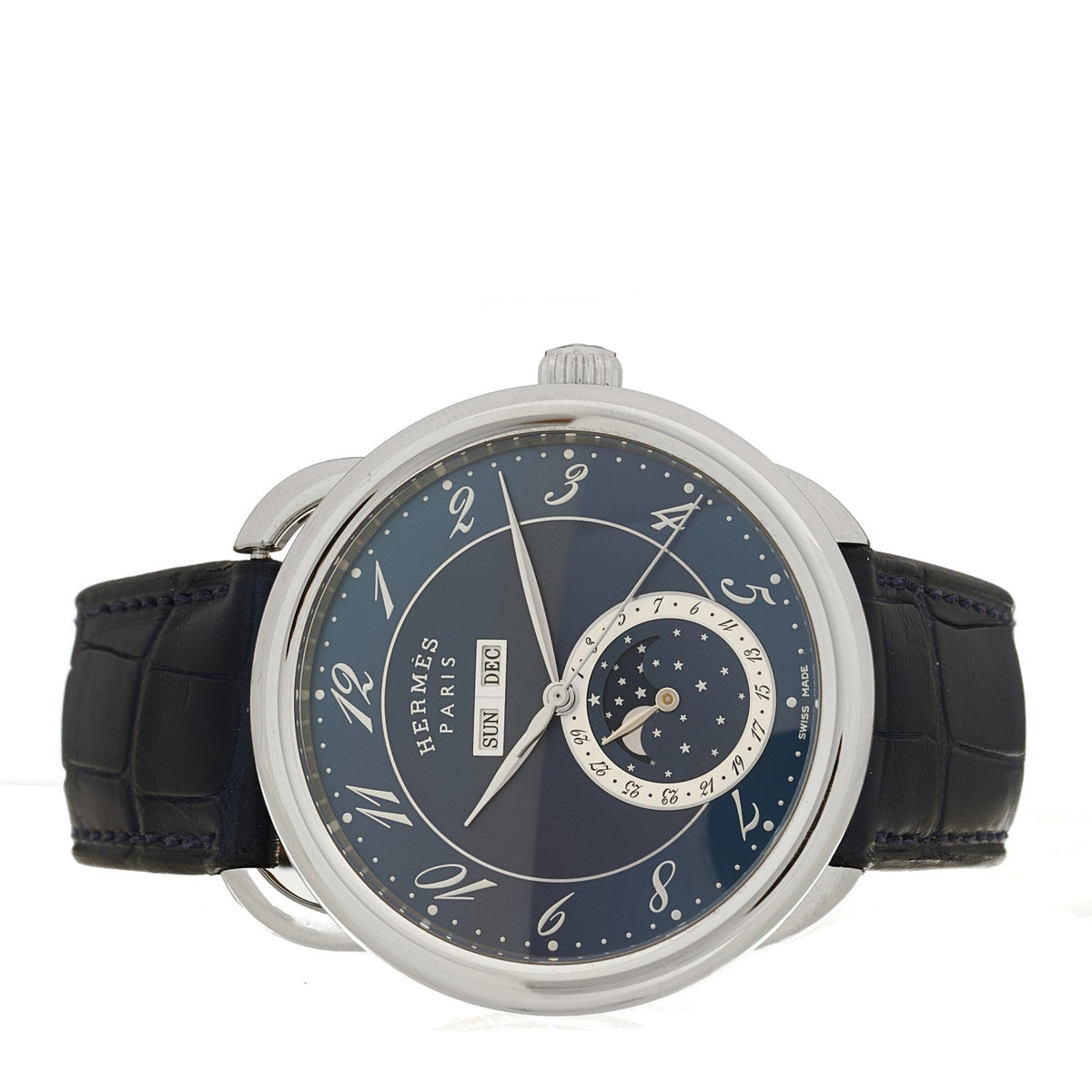Stainless Steel Alligator 43mm Arceau Grande Lune Automatic Watch Bleu Abysse