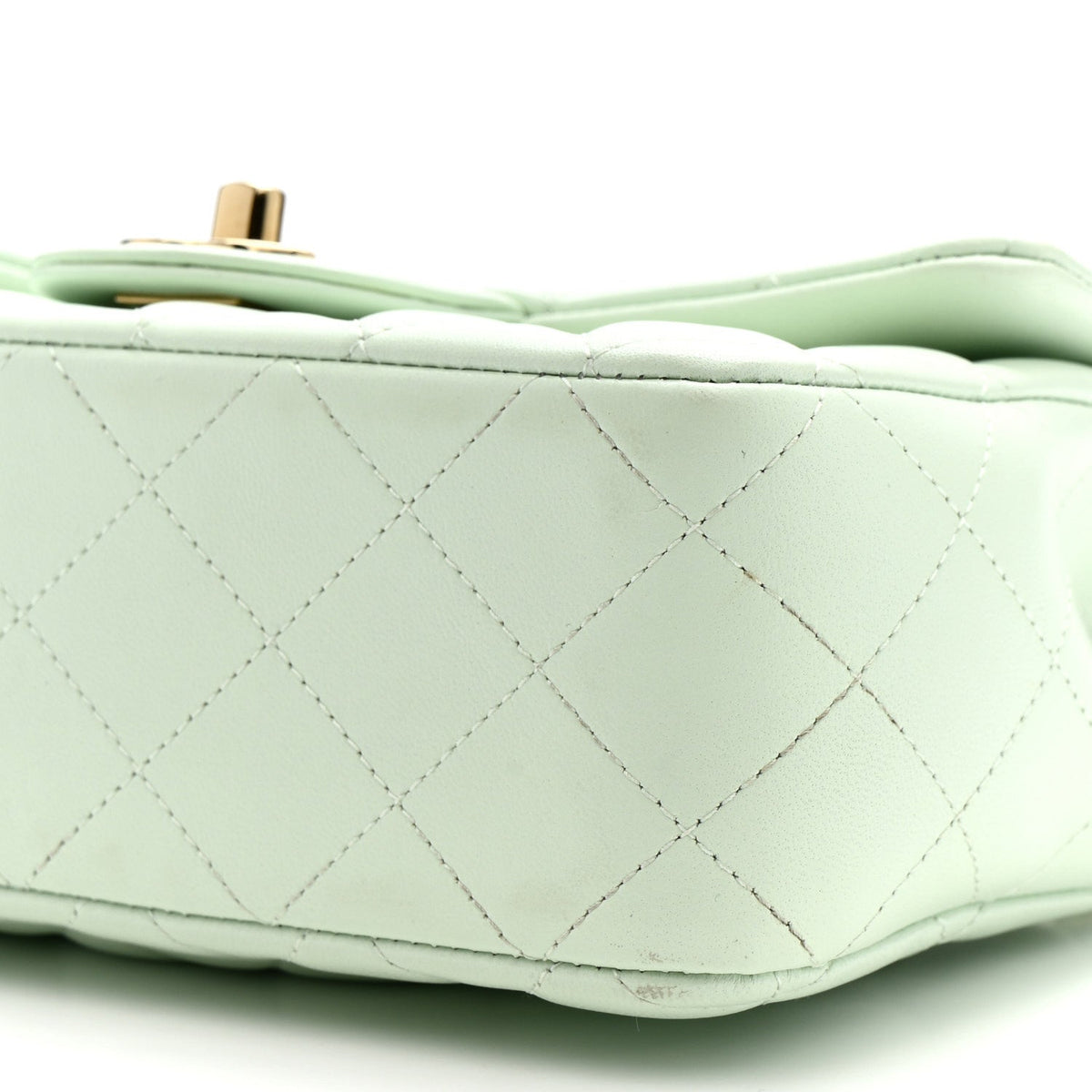 Lambskin Quilted Mini Rectangular Flap Light Green