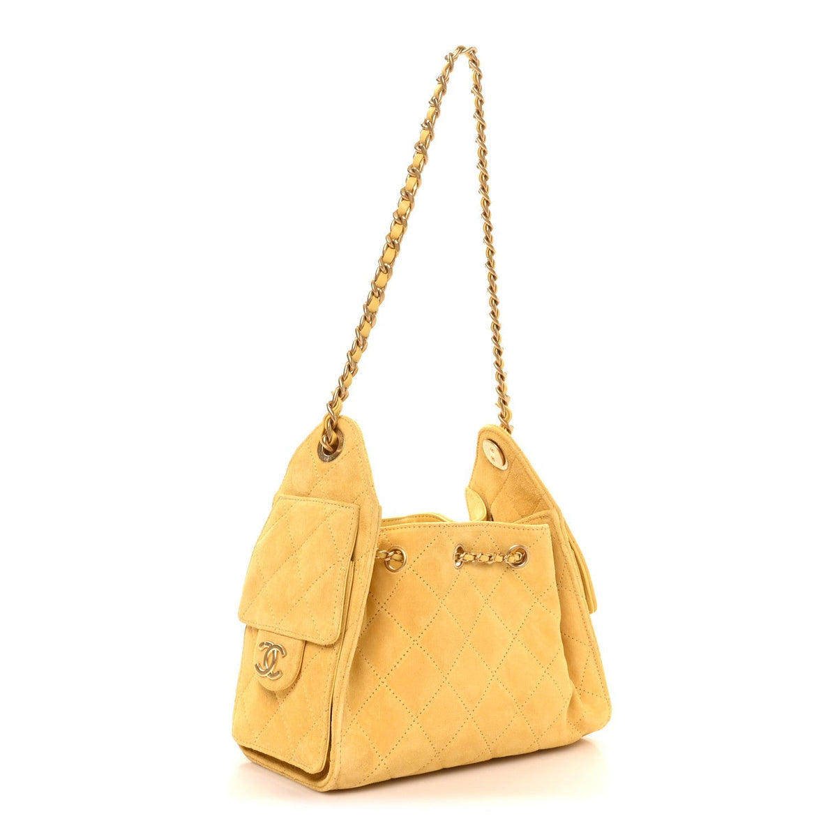 Suede Quilted Mini Chanel 25 Handbag Yellow