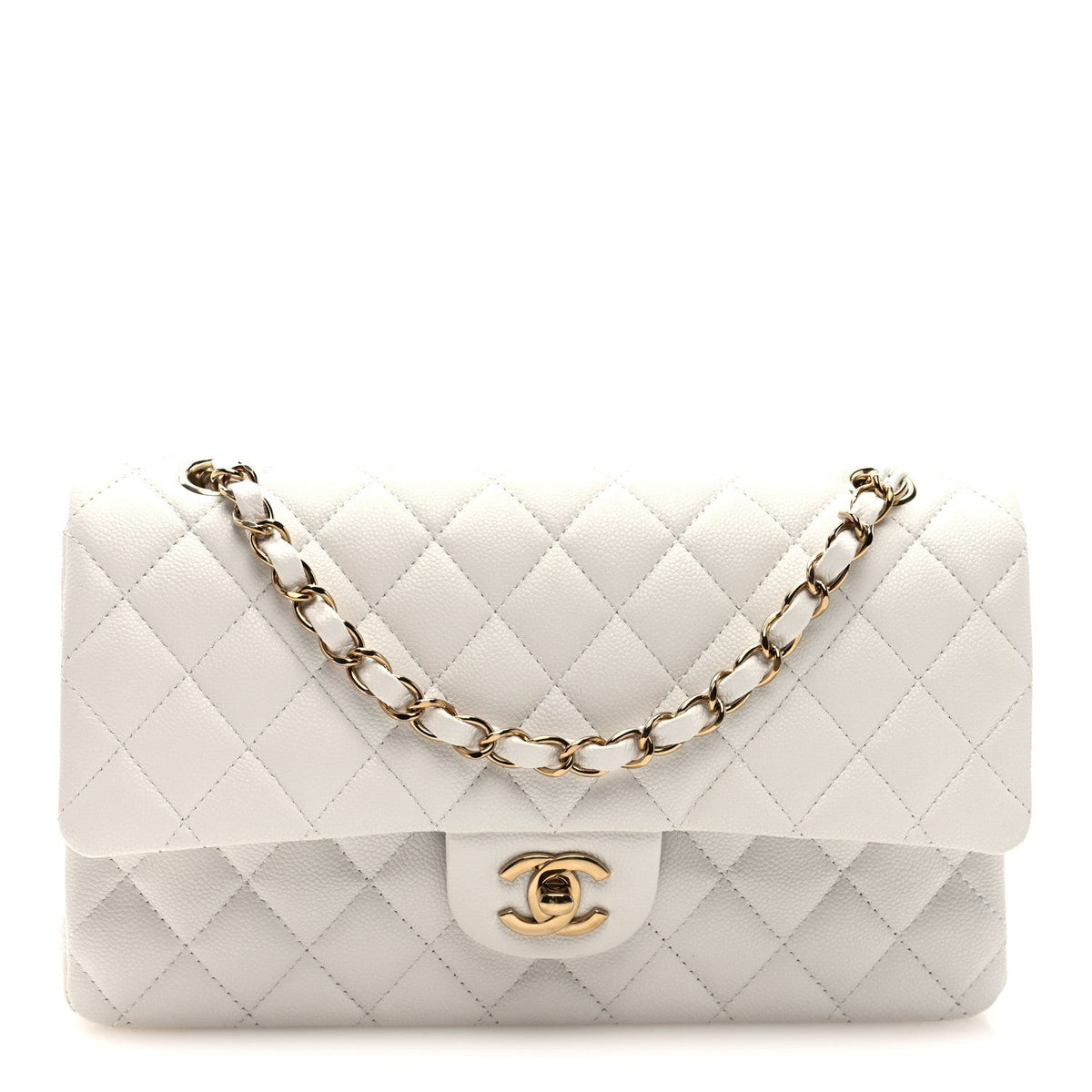 Caviar Quilted Medium Double Flap White
