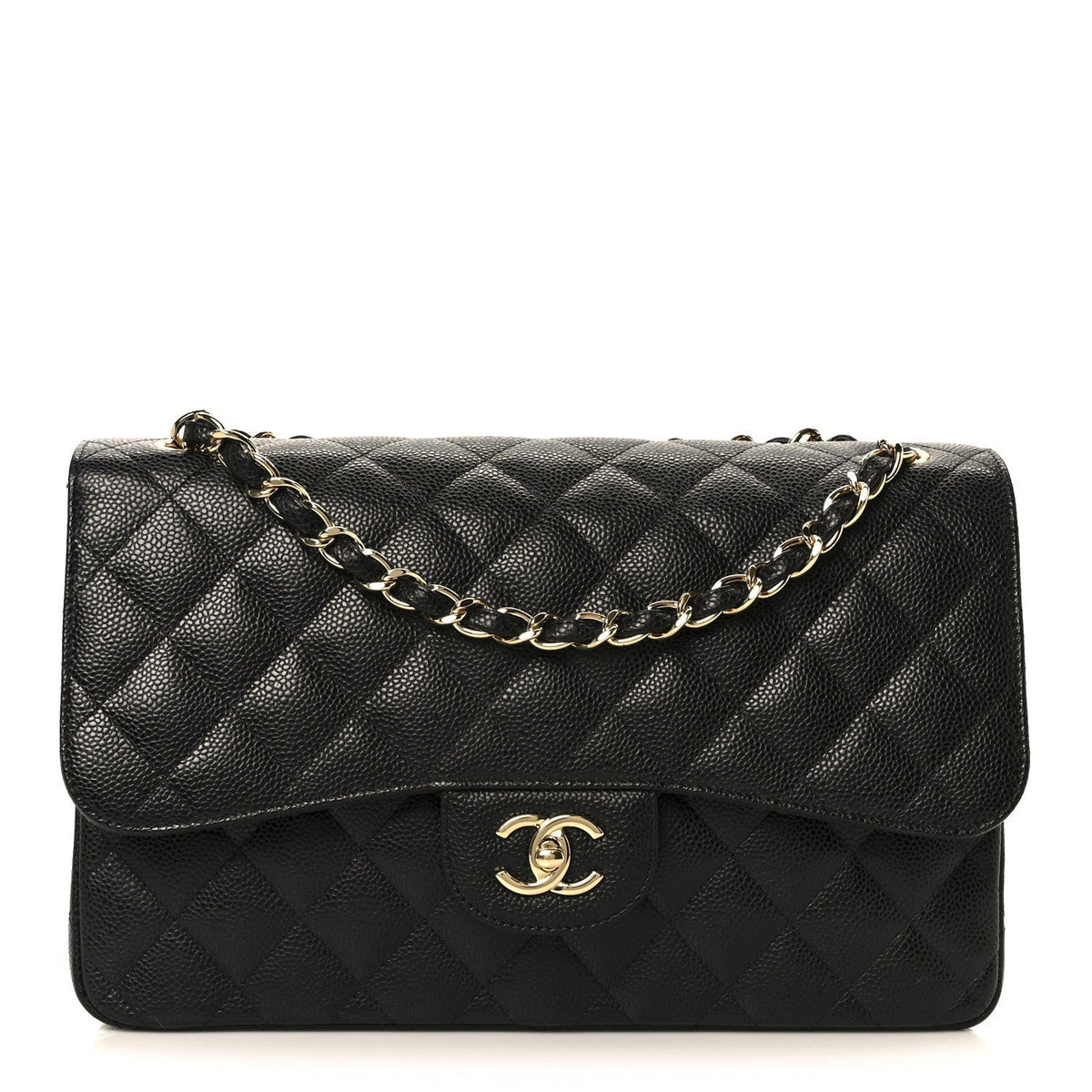 Caviar Quilted Jumbo Double Flap Black