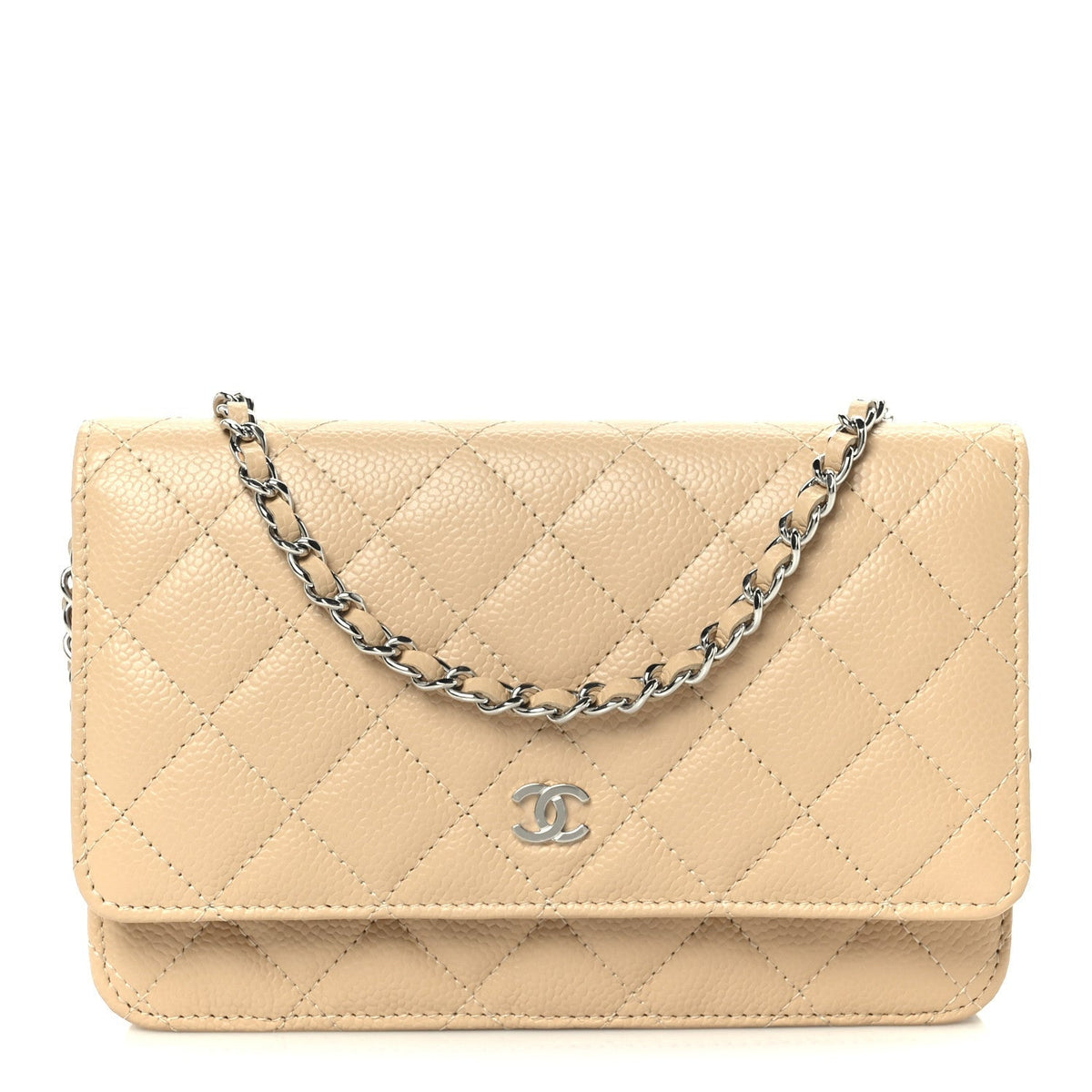 Caviar Quilted Wallet on Chain WOC Beige