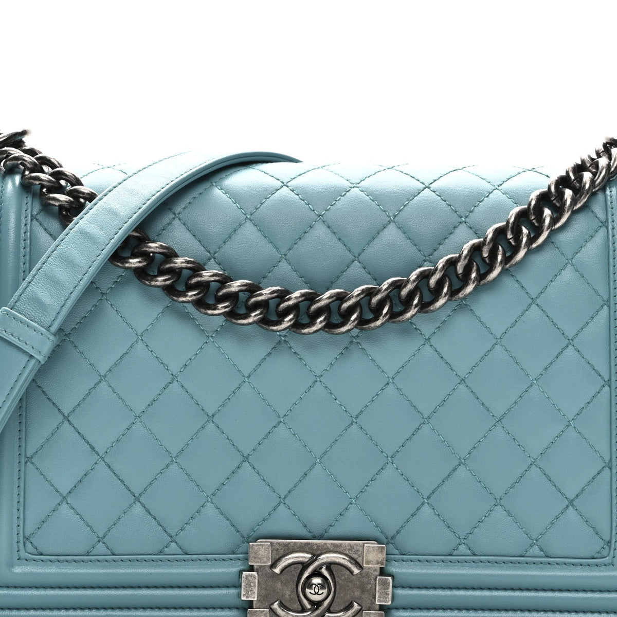Calfskin Quilted New Medium Boy Flap Blue