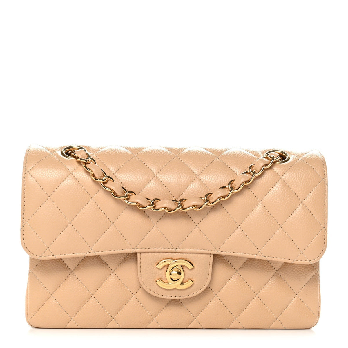 Caviar Quilted Small Double Flap Beige