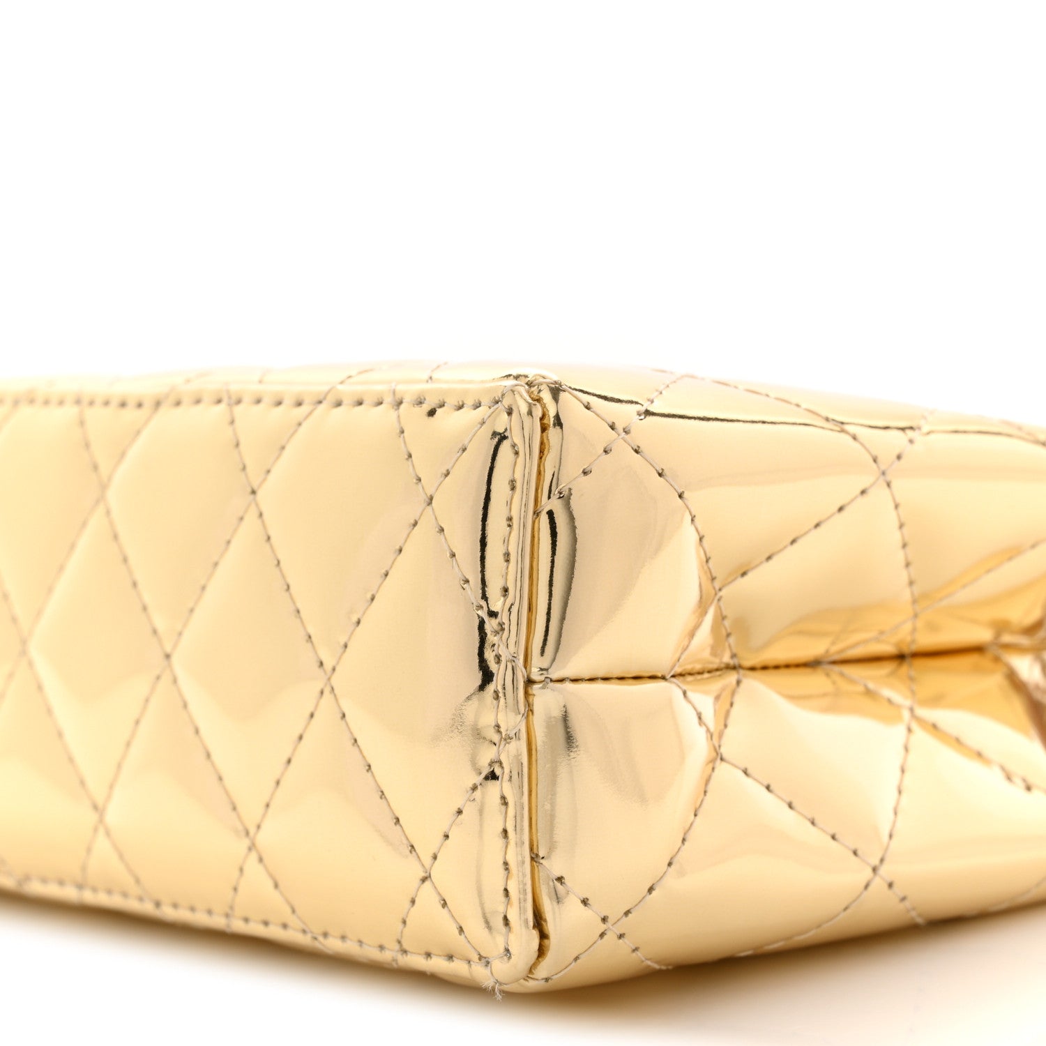 Mirror Calfskin Metallic Calfskin Quilted Nano Kelly Shopper Gold