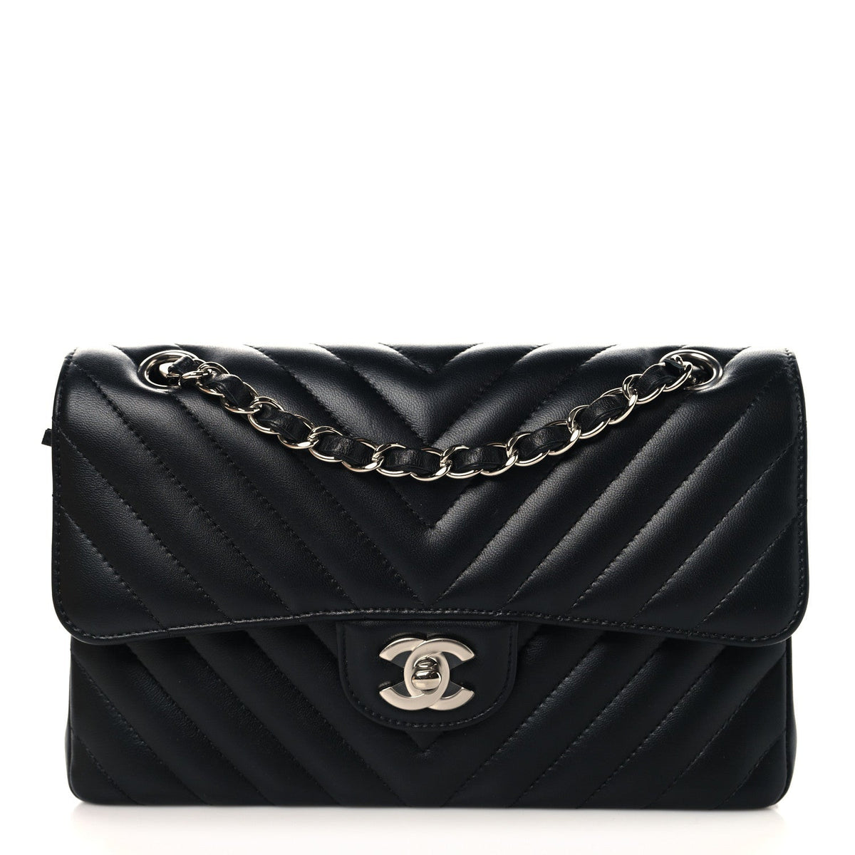Lambskin Chevron Quilted Small Double Flap Black