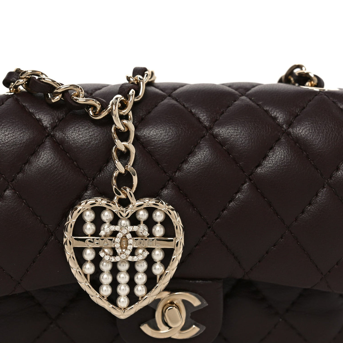 Lambskin Quilted Mini Double Flap With Hook Dark Brown