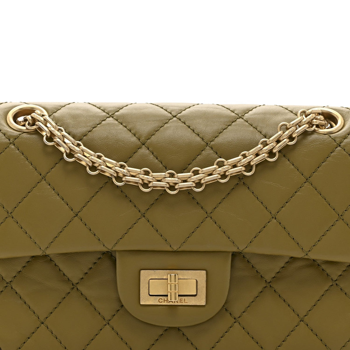 Aged Calfskin Quilted 2.55 Reissue 224 Flap  Khaki