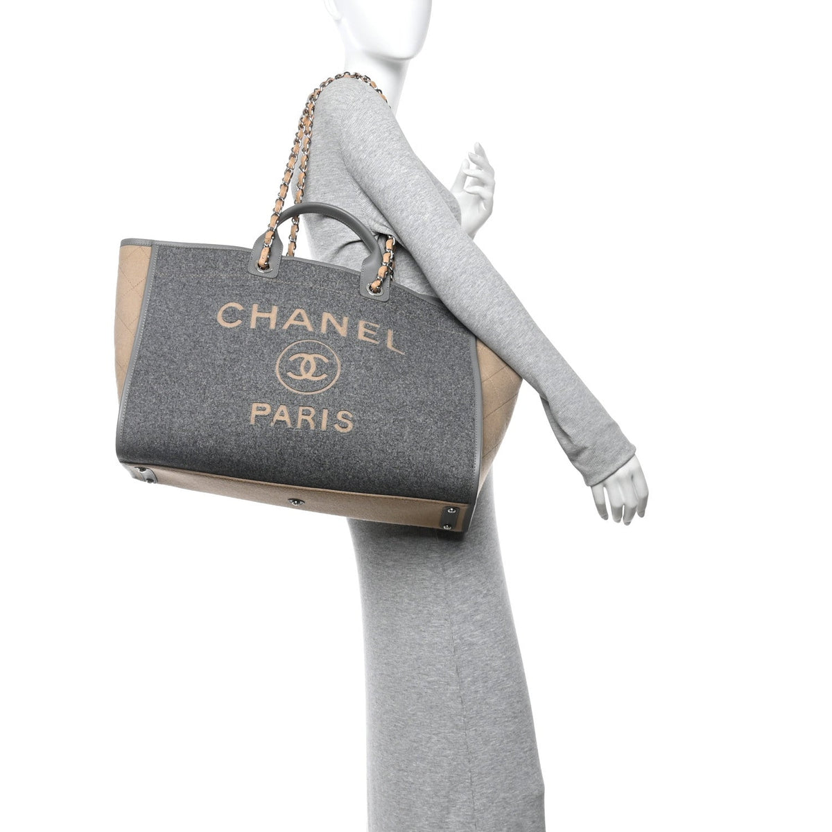 Wool Felt Large Deauville Tote Grey Beige