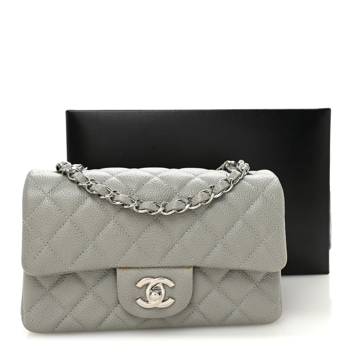 Caviar Quilted Mini Rectangular Flap Light Grey