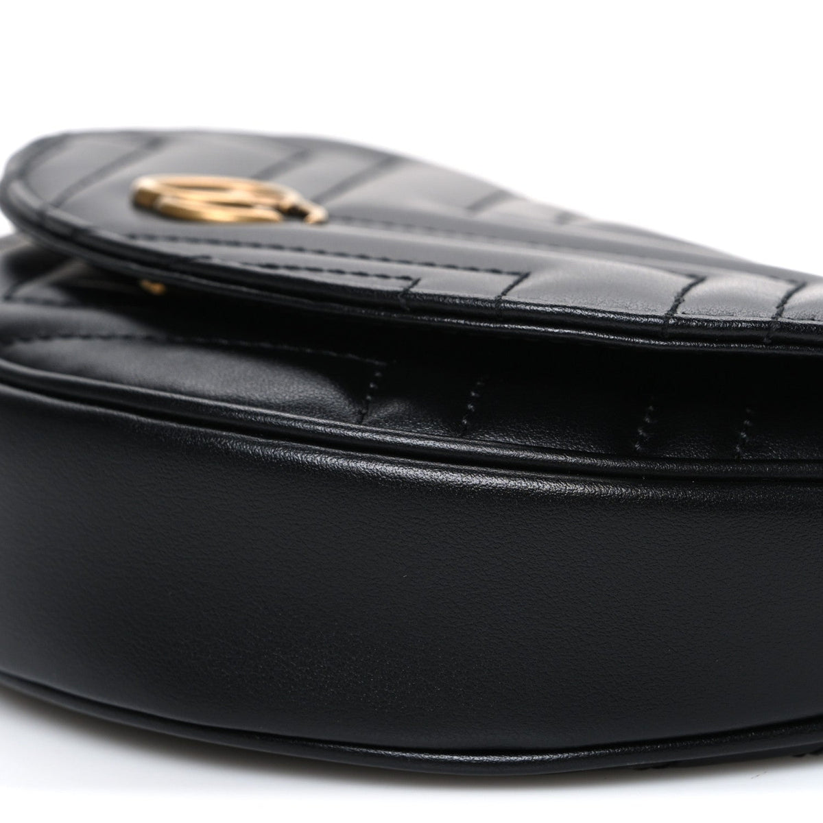Calfskin Matelasse Mini GG Marmont Chain Half Moon Crossbody Bag Black