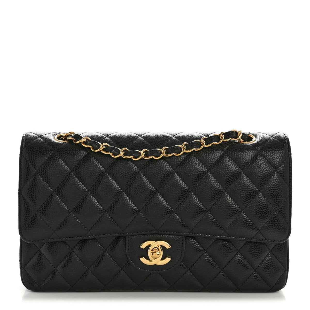 Caviar Quilted Medium Double Flap Black