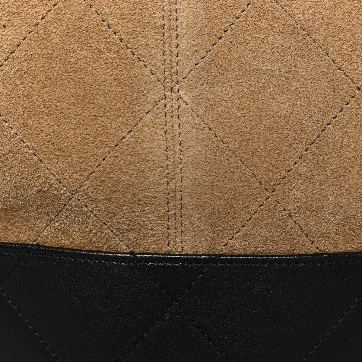 Suede Shiny Lambskin Quilted Large Shopping Bag Beige Black
