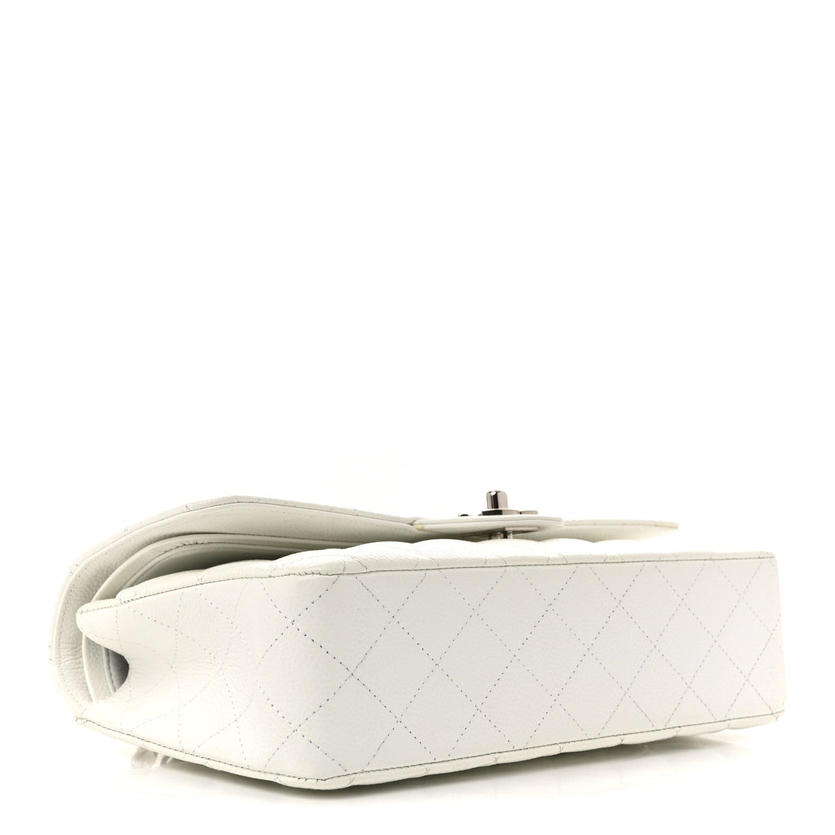 Caviar Quilted Medium Double Flap White