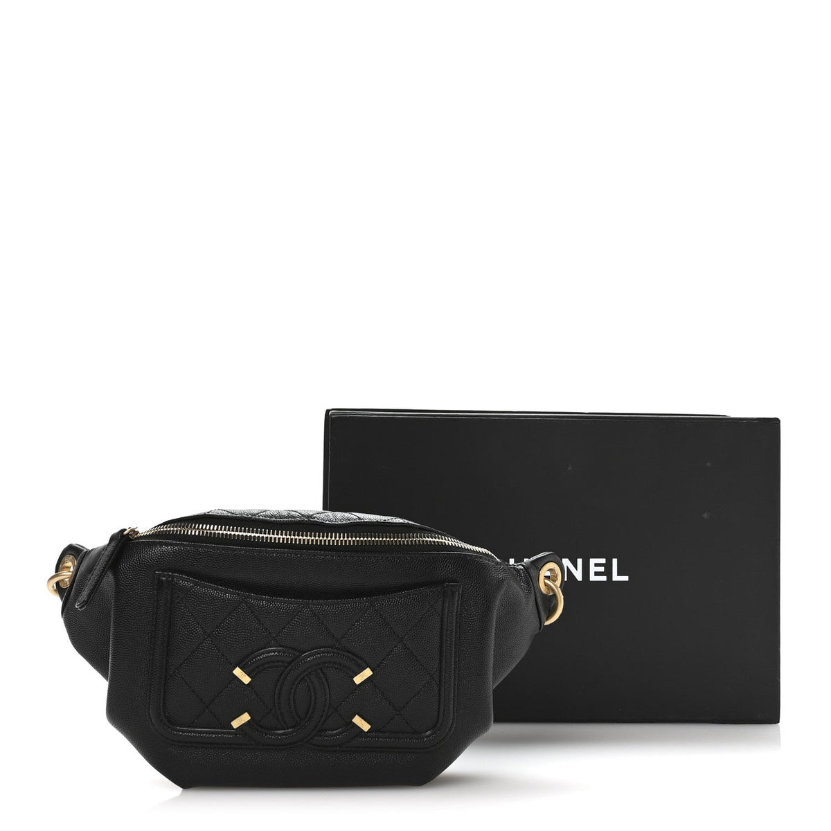 Caviar Quilted Filigree Waist Bag Black