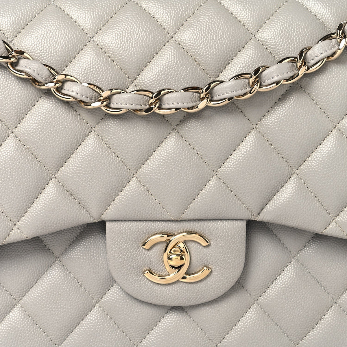 Caviar Quilted Jumbo Double Flap Grey