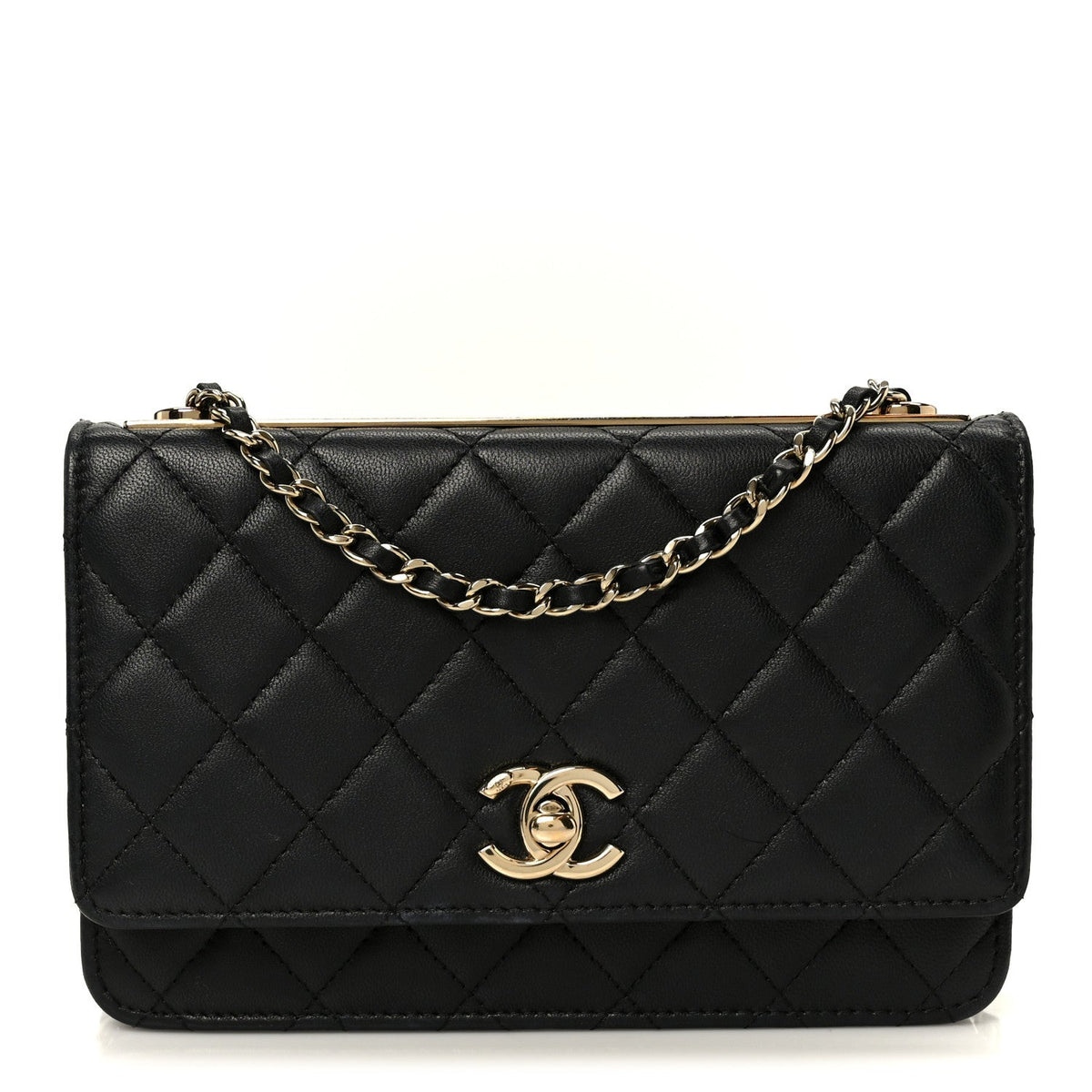 Lambskin Quilted Trendy CC Wallet On Chain WOC Black