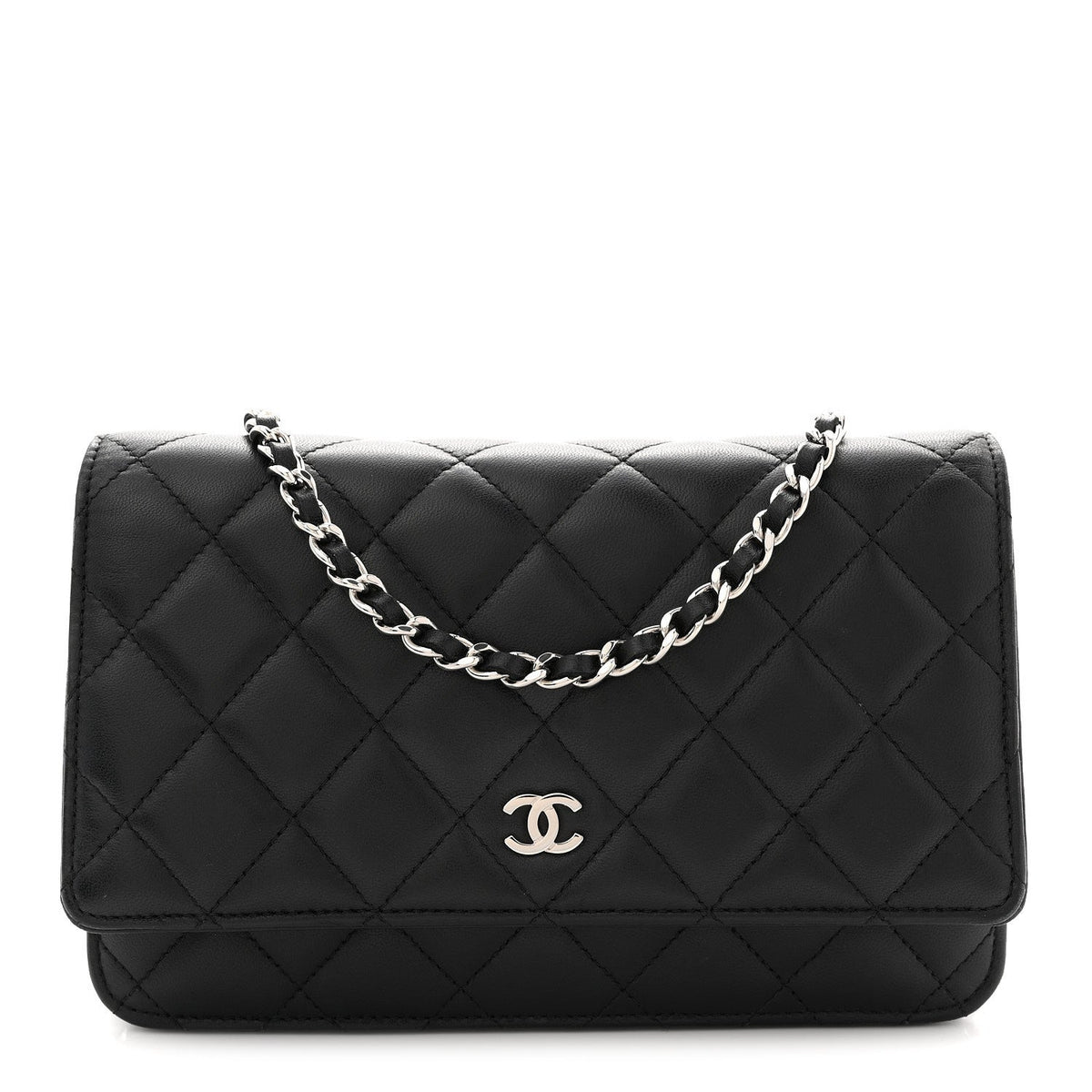 Lambskin Quilted Wallet On Chain WOC Black