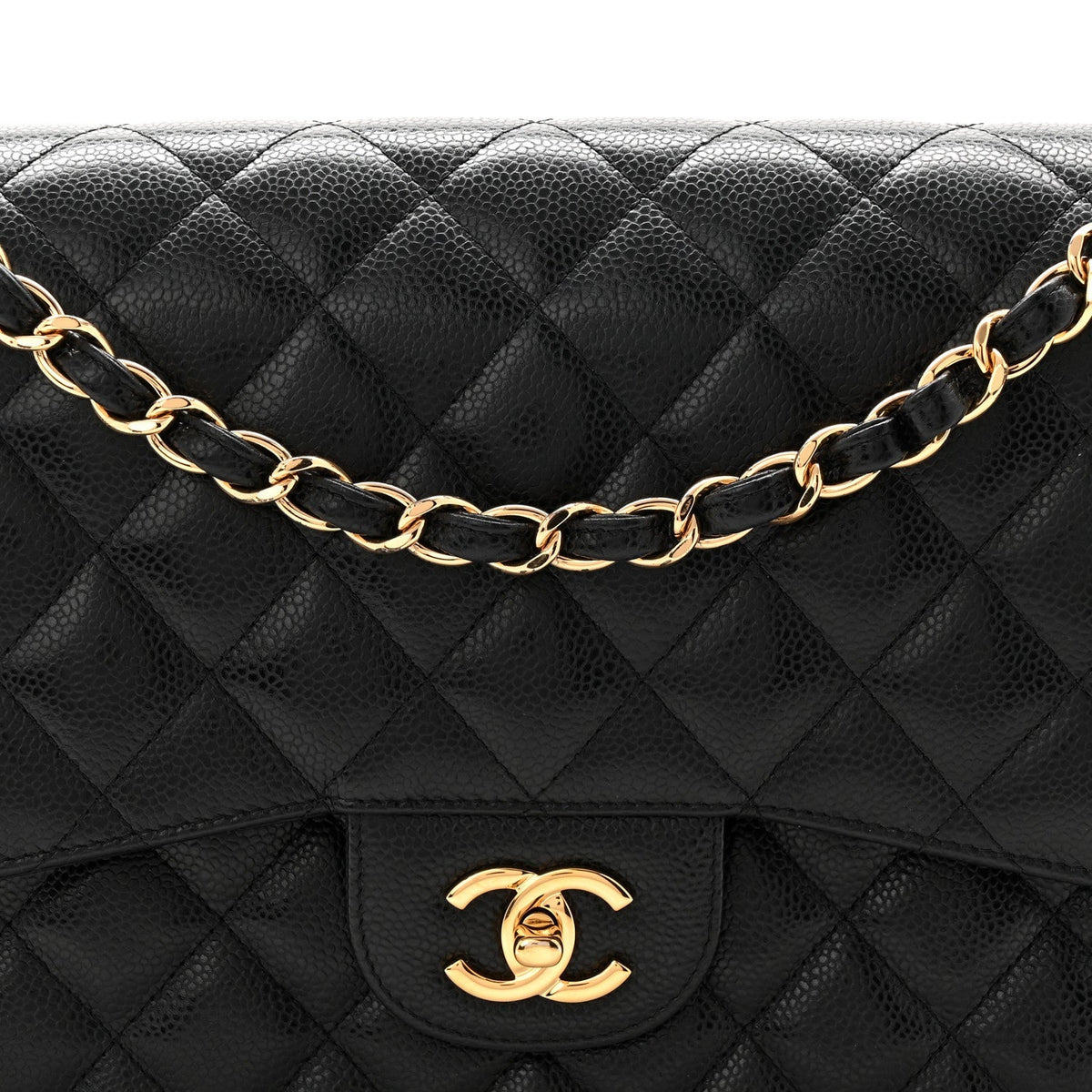 Caviar Quilted Jumbo Double Flap Black