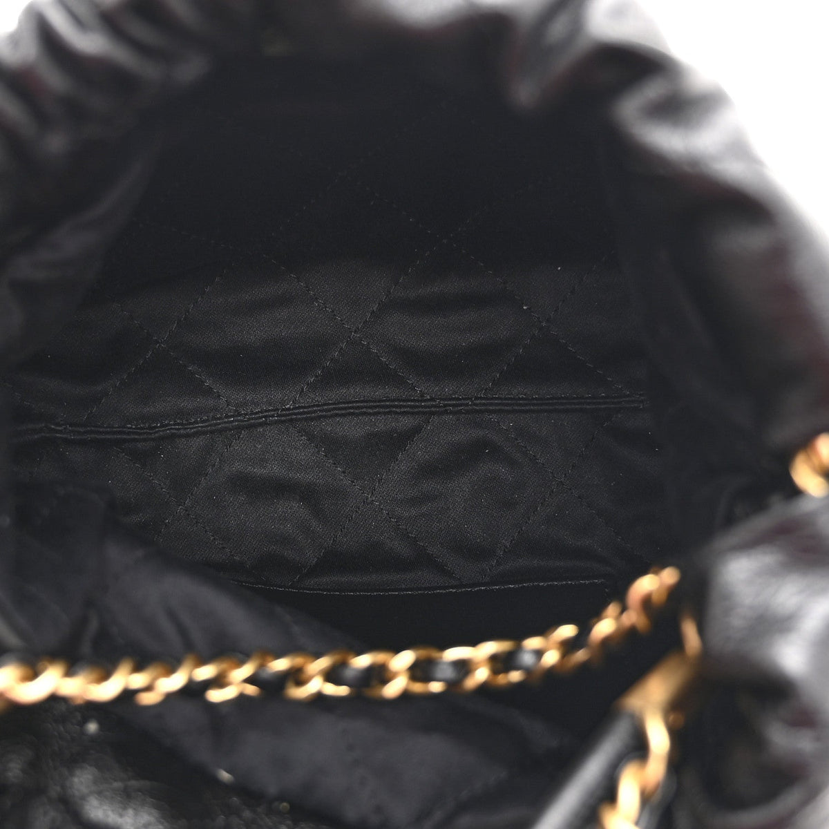 Shiny Crumpled Calfskin Quilted Pearl Mini Chanel 22 Black
