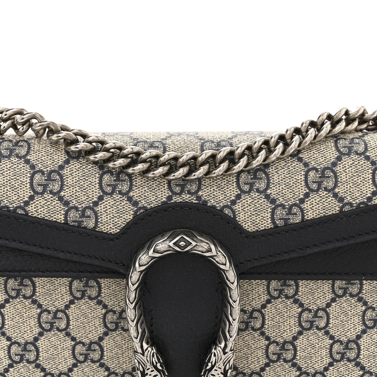 GG Supreme Monogram Textured Dollar Calfskin Small Rectangular Dionysus Shoulder Bag Beige Blue