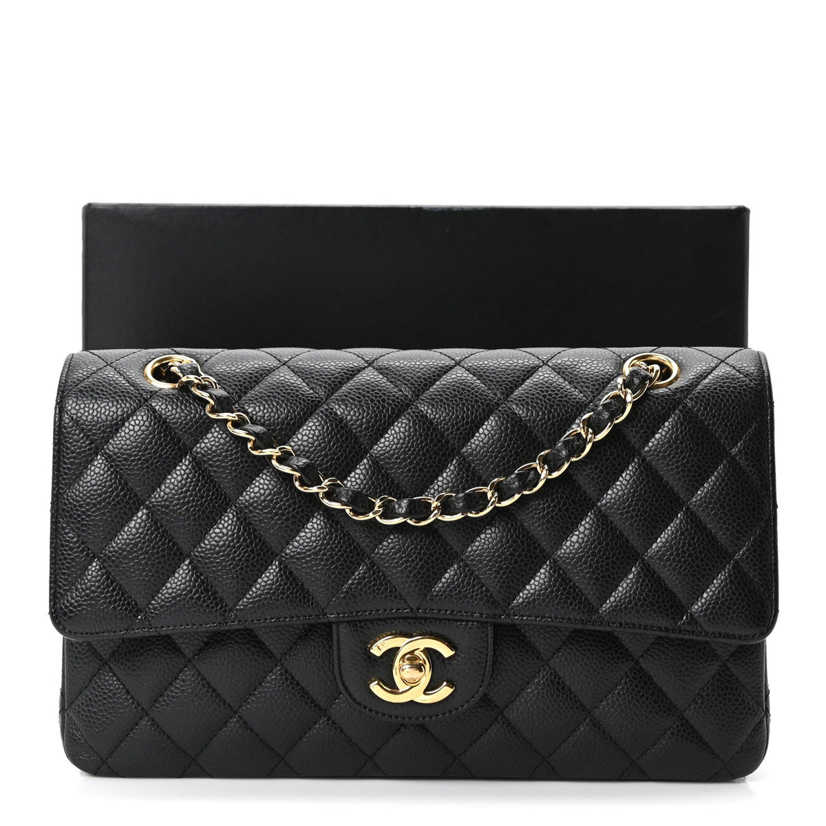 Caviar Quilted Medium Double Flap Black