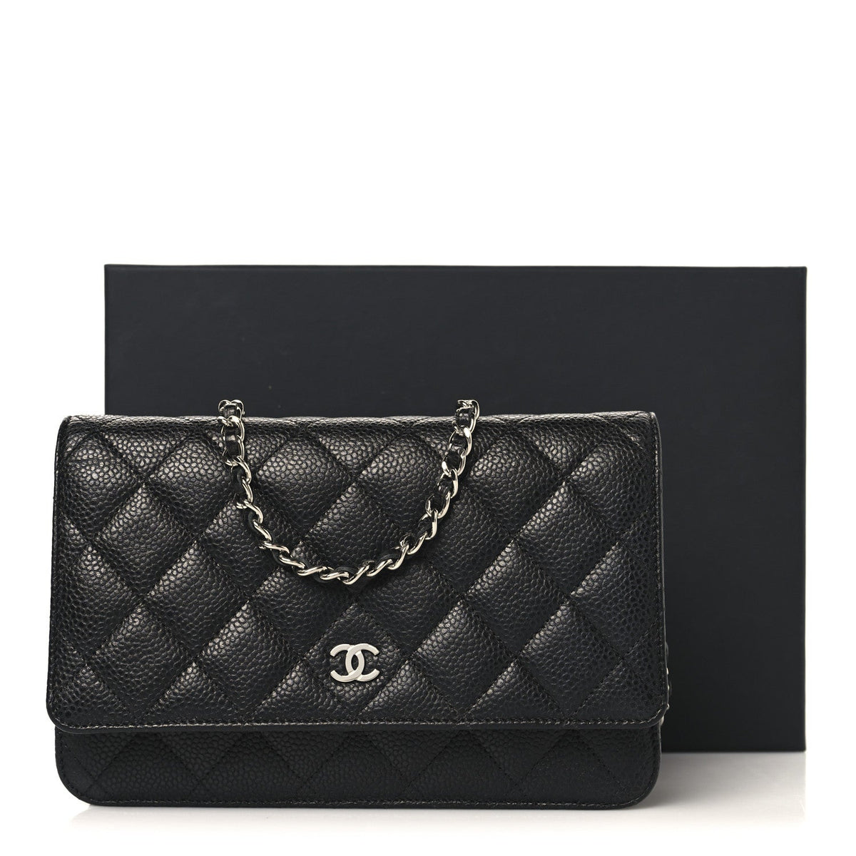 Caviar Quilted Wallet on Chain WOC Black