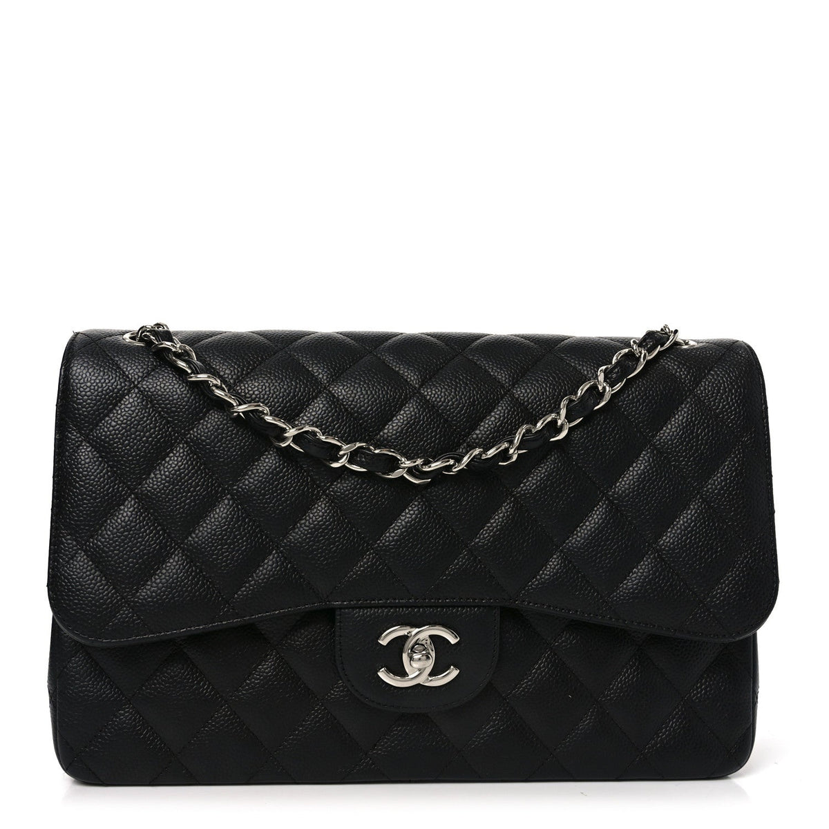 Caviar Quilted Jumbo Double Flap Black