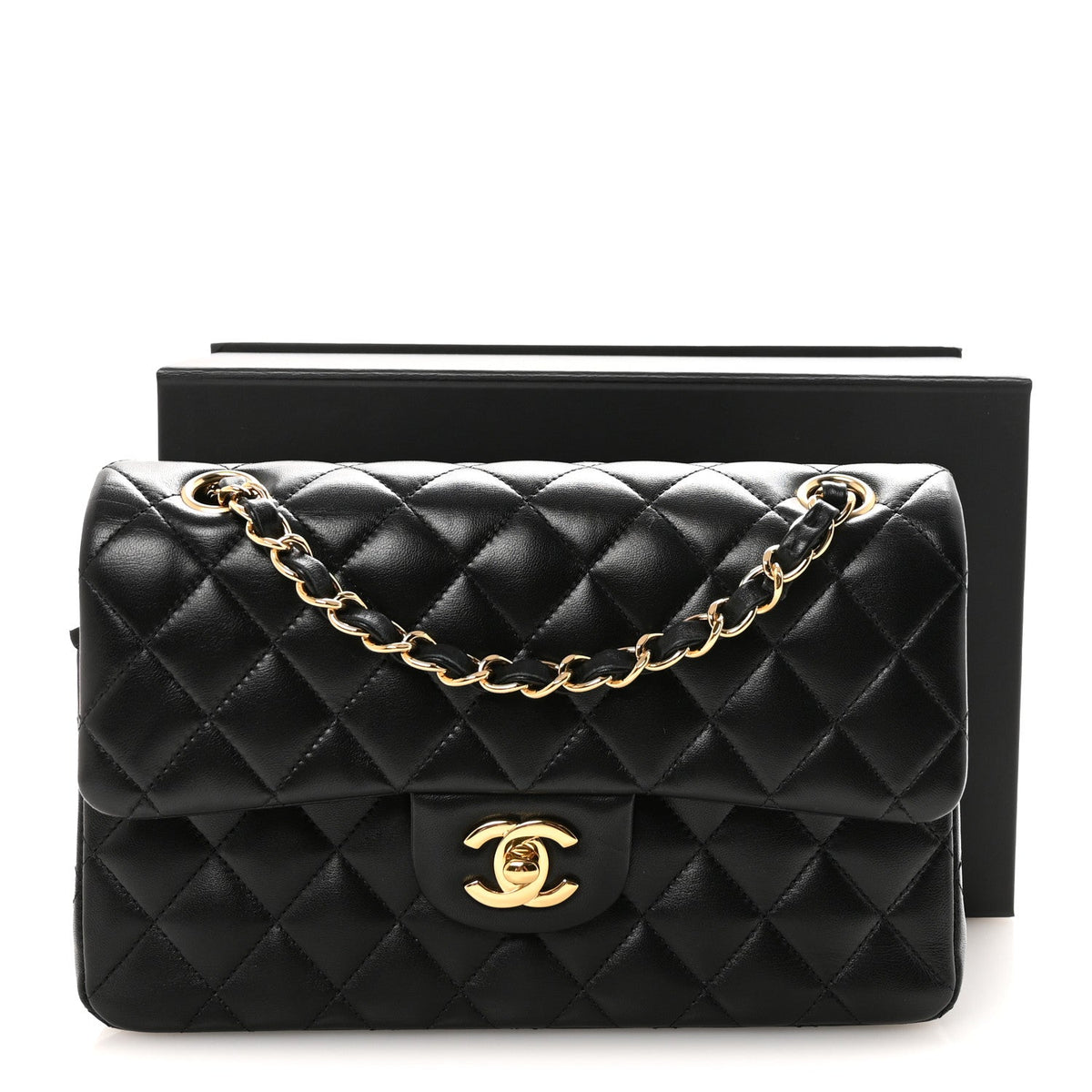Lambskin Quilted Small Double Flap Black