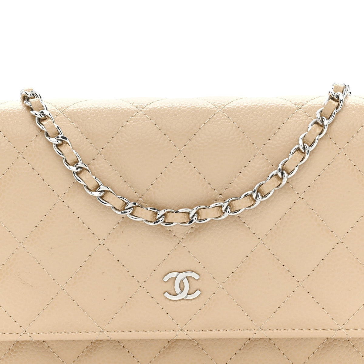 Caviar Quilted Wallet on Chain WOC Beige