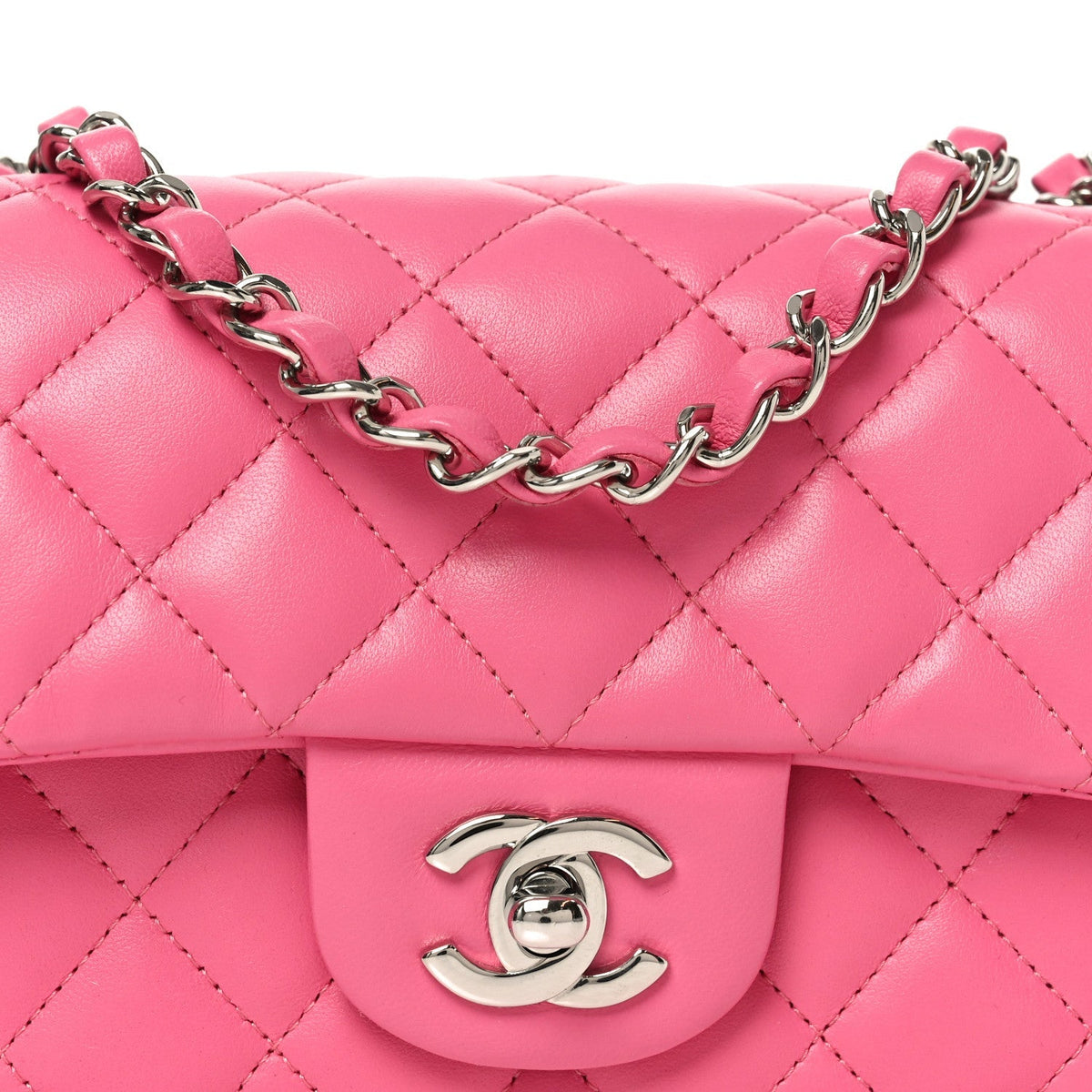 Lambskin Quilted Mini Rectangular Flap Pink