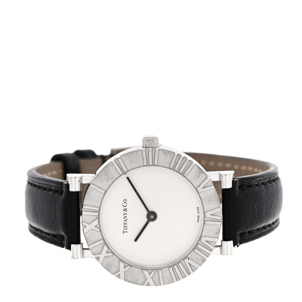 Sterling Silver Calfskin 29mm Atlas Quartz Watch Black