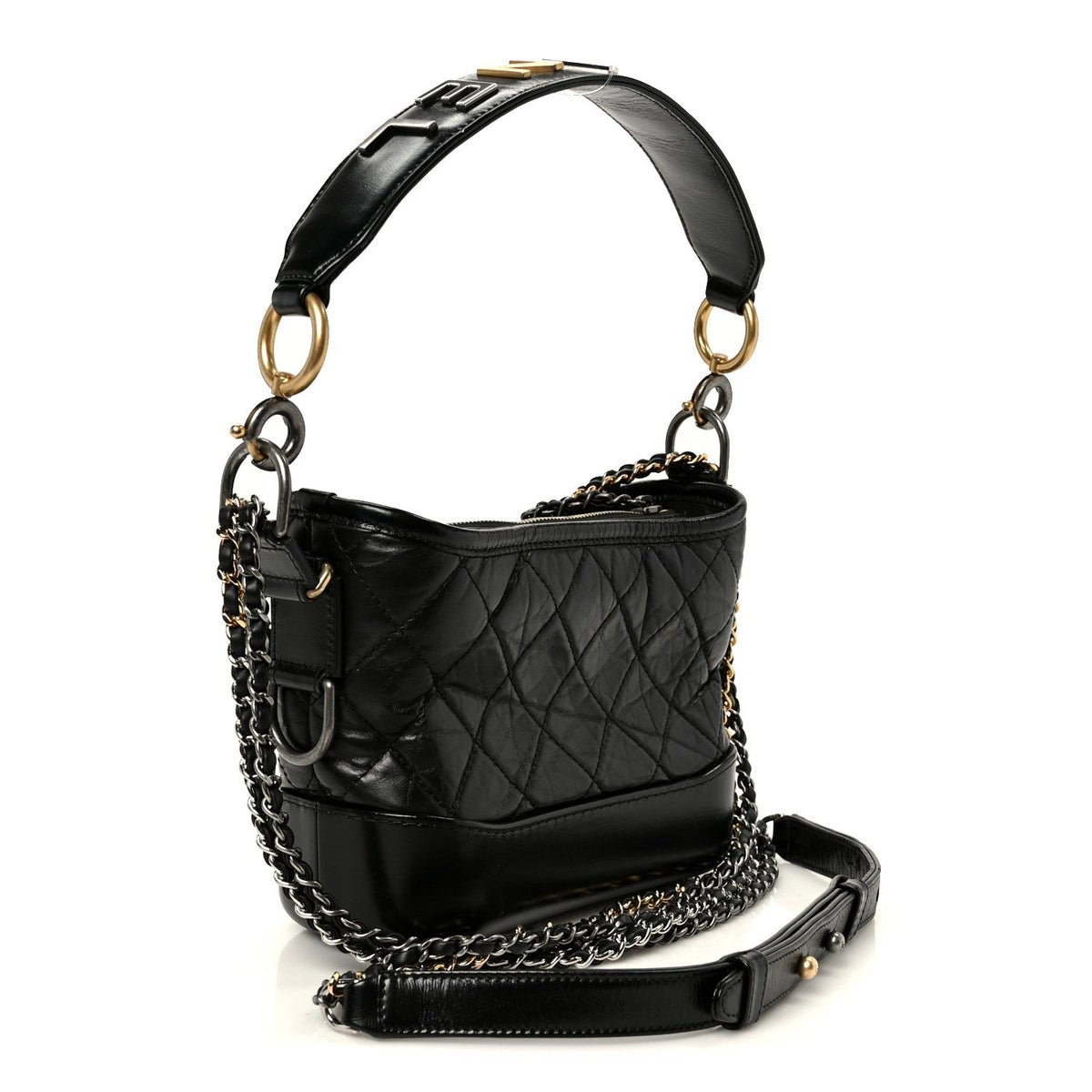Aged Calfskin Quilted Small Gabrielle Logo Hobo Black