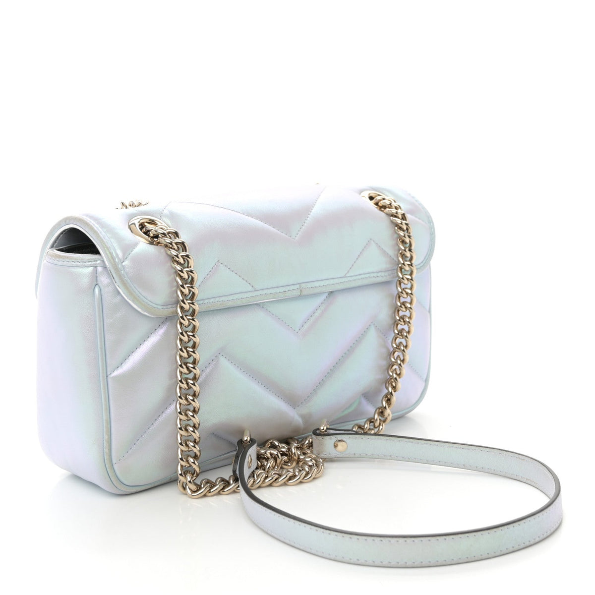 Iridescent Nappa Chevron Matelasse Small GG Marmont Shoulder Bag Iridescent Snow Light Blue