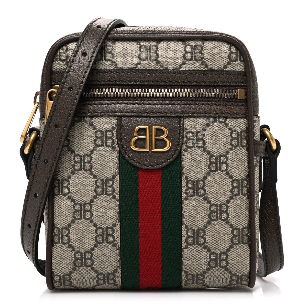 X BALENCIAGA BB Supreme Monogram Web Mini Ophidia Messenger Beige New Acero